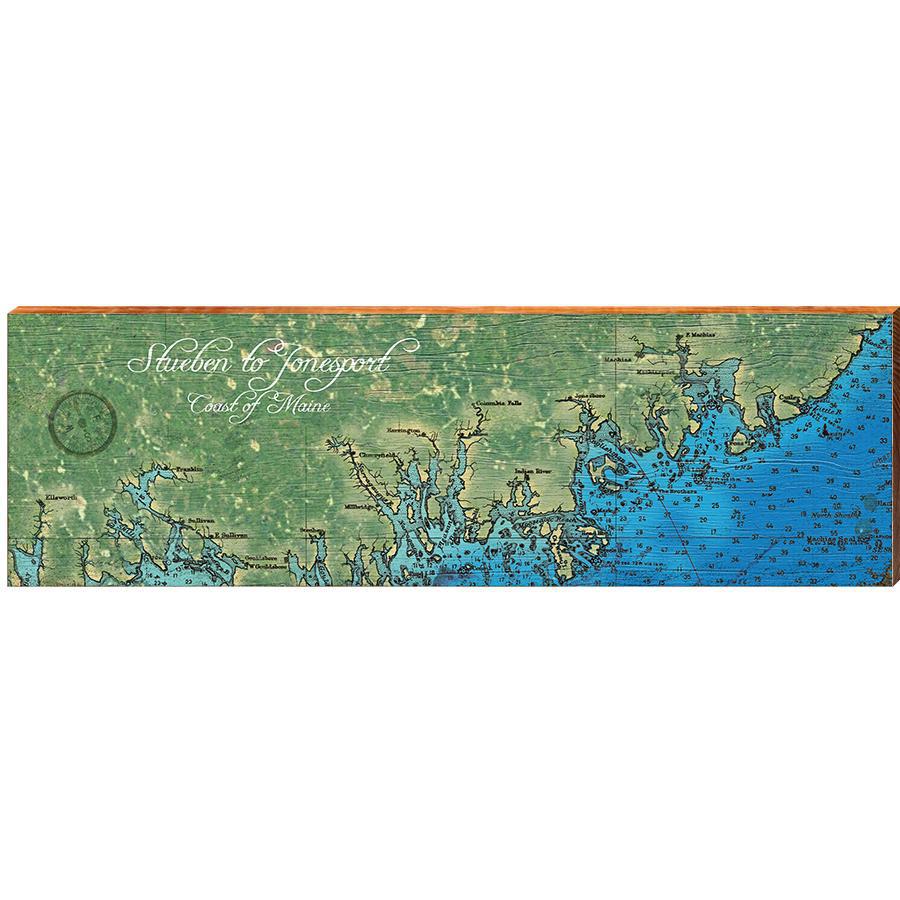 Steuben to Jonesport, Maine Topographical Styled Map Wall Art | Wall Art Print on Real Wood