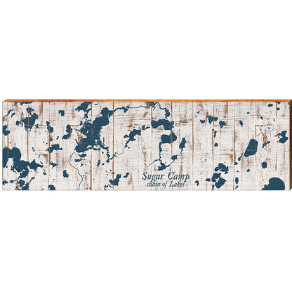 Sugar Camp Chain of Lakes, Wisconsin Navy & White Shabby Map Wall Art | Wall Art Print on Real Wood