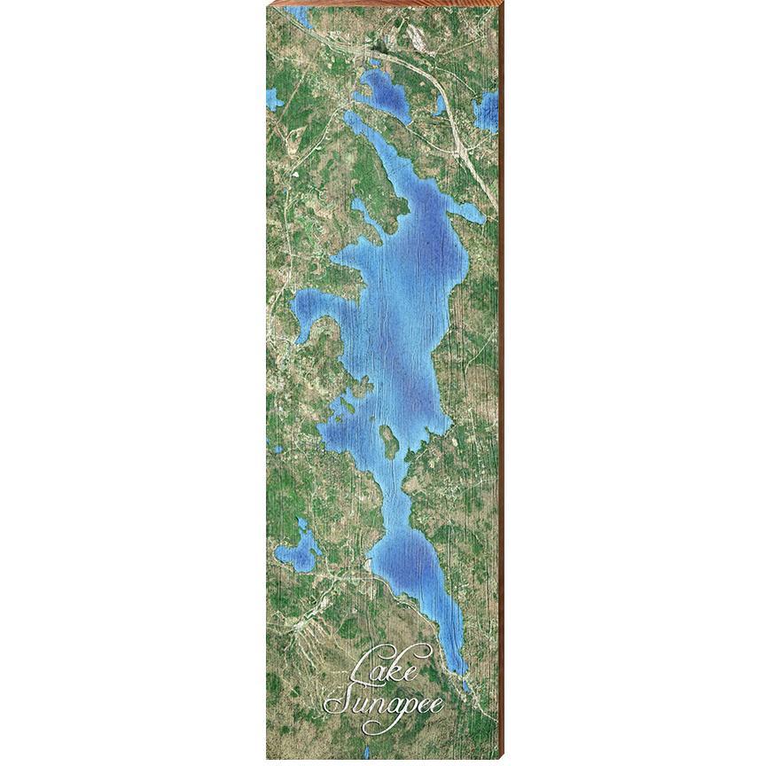 Lake Sunapee Map Home Decor Art Print on Real Wood