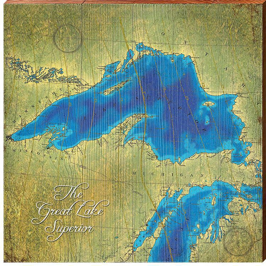 Lake Superior Topographical Styled Chart | Wall Art Print on Real Wood