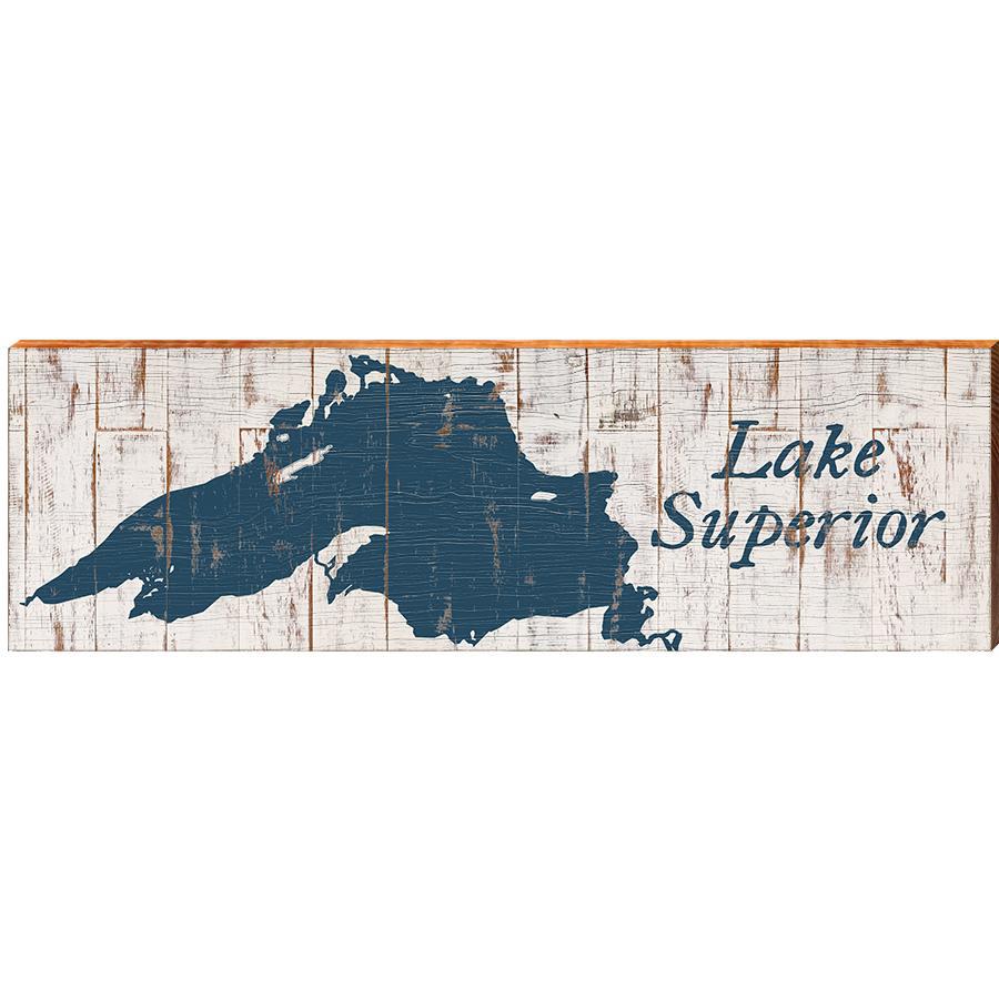 Lake Superior Navy & White Great Lakes Map Wooden Sign | Wall Art Print on Real Wood