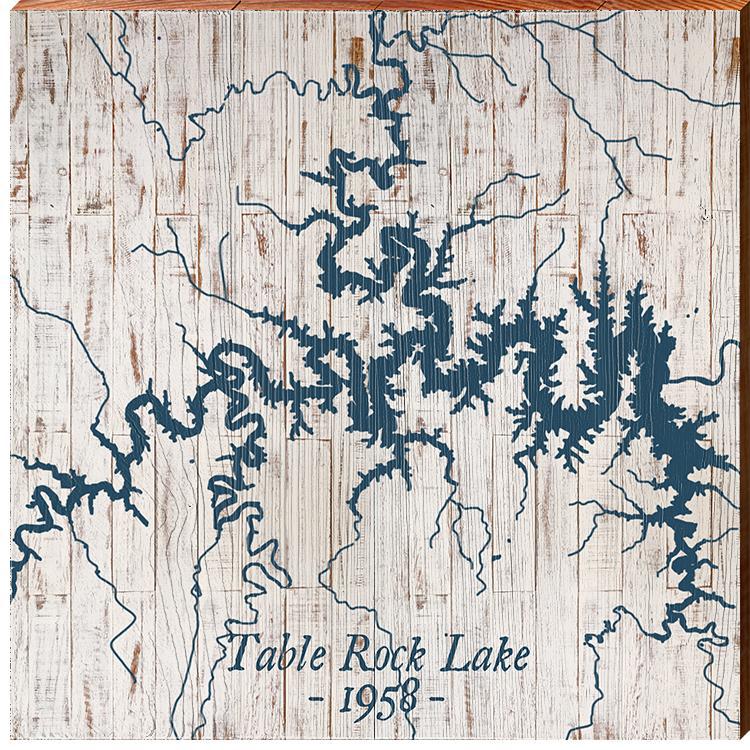 Table Rock Lake Shabby Map Home Decor Art Print on Real Wood