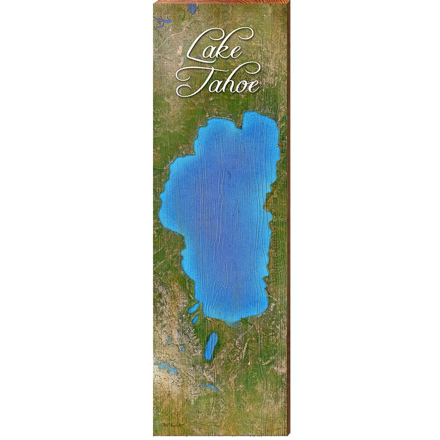 Lake Tahoe, California Satellite Map Wall Art | Wall Art Print on Real Wood