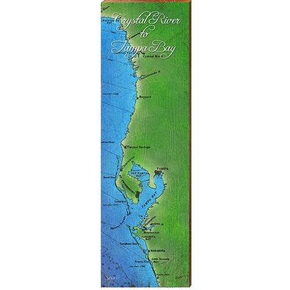 Crystal River to Tampa Bay, Florida Map Wooden Sign | Wall Art Print on Real Wood | Coastal Nautical River Cabin Beach House Home Decor