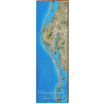 Clearwater Beach to Tierra Verde, Florida Map Wooden Sign | Wall Art Print on Real Wood