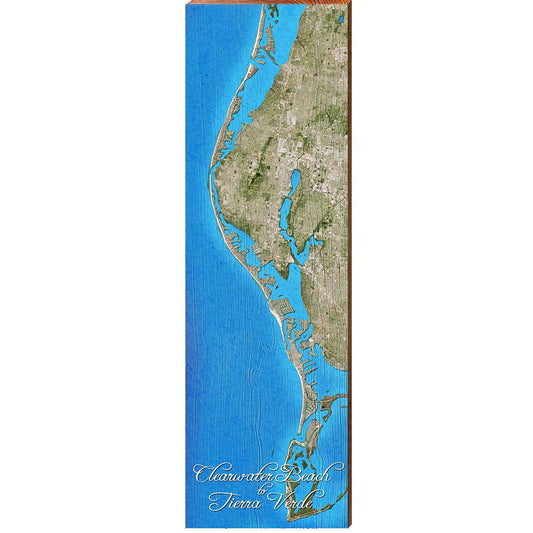 Clearwater Beach to Tierra Verde, Florida Map Wooden Sign | Wall Art Print on Real Wood