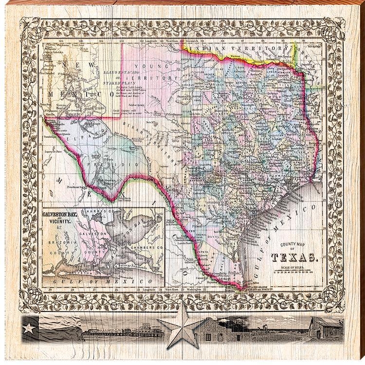 Texas State Map | Wall Art Print on Real Wood