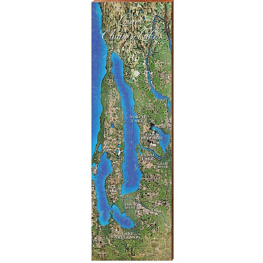 Lower Chain of Lakes Map Home Decor Art Print on Real Wood