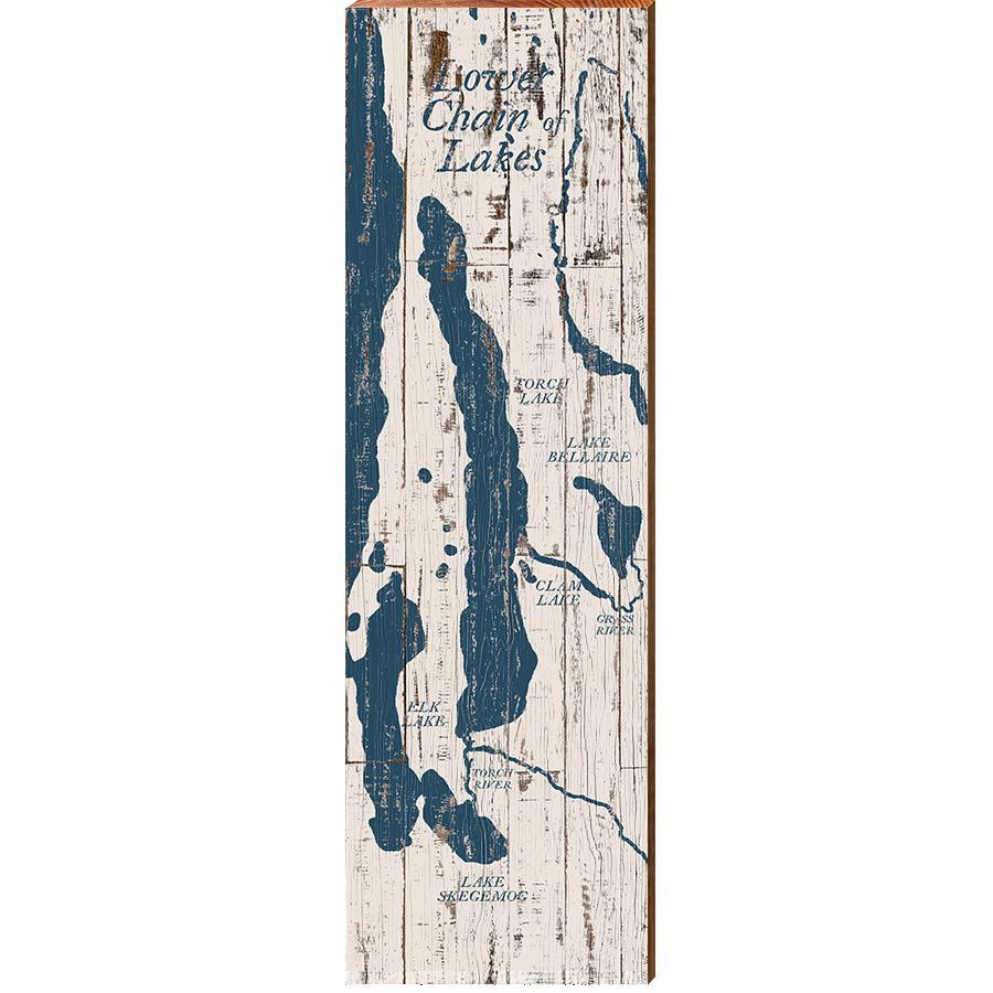 Lower Chain of Lakes Shabby Map Home Decor Art Print on Real Wood