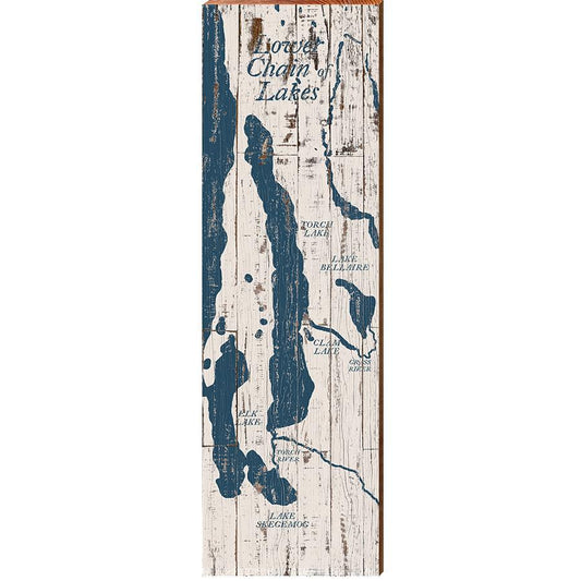 Lower Chain of Lakes Shabby Map Home Decor Art Print on Real Wood