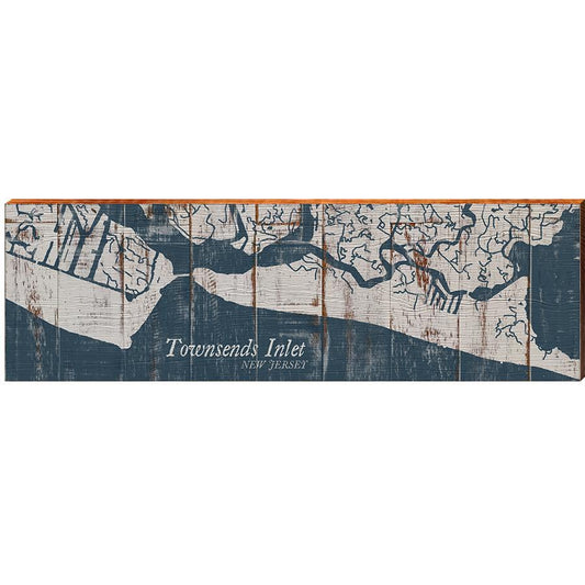 Townsends Inlet Shabby Map Home Decor Art Print on Real Wood