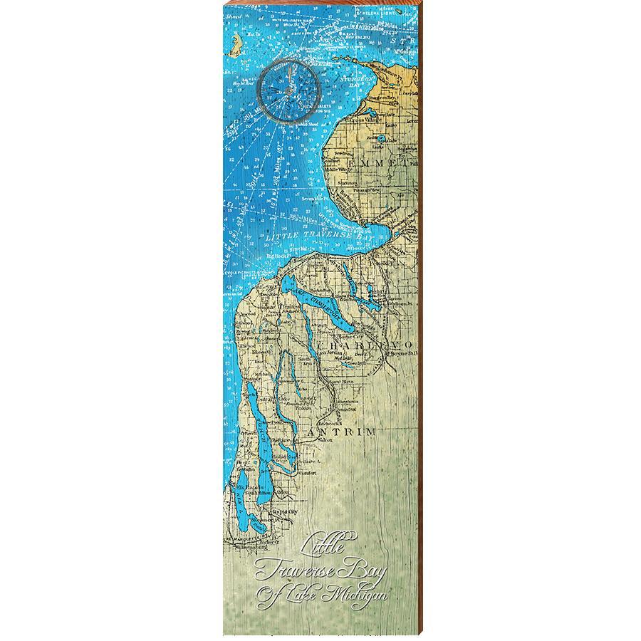 Little Traverse Bay of Lake Michigan Map Home Decor Art Print on Real Wood