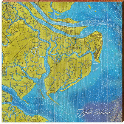 Tybee Island, Georgia Topographical Styled Map Wall Art | Wall Art Print on Real Wood