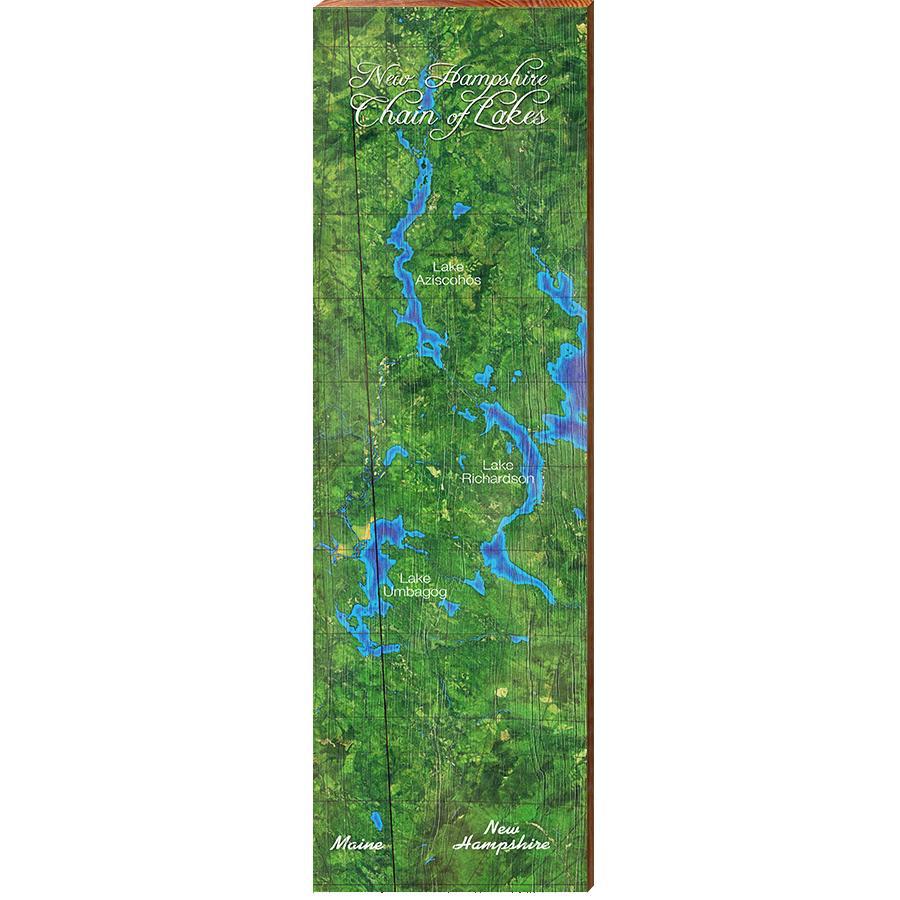 Chain of Lakes, New Hampshire Map | Wall Art Print on Real Wood