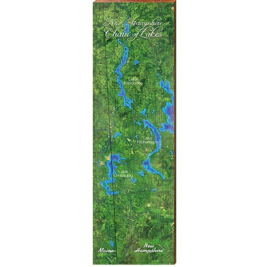 Chain of Lakes, New Hampshire Map | Wall Art Print on Real Wood