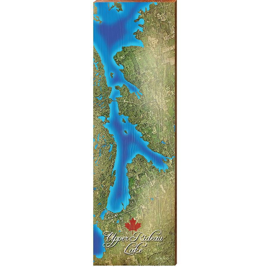 Upper Rideau Lake, Canada Map | Wall Art Print on Real Wood