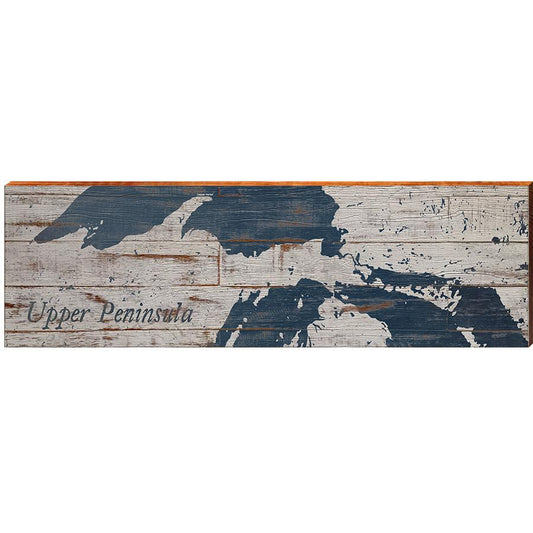 Upper Peninsula Shabby Map Home Decor Art Print on Real Wood