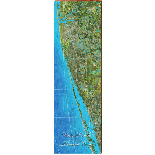 Venice Beach to Manasota Key Map | Wall Art Print on Real Wood