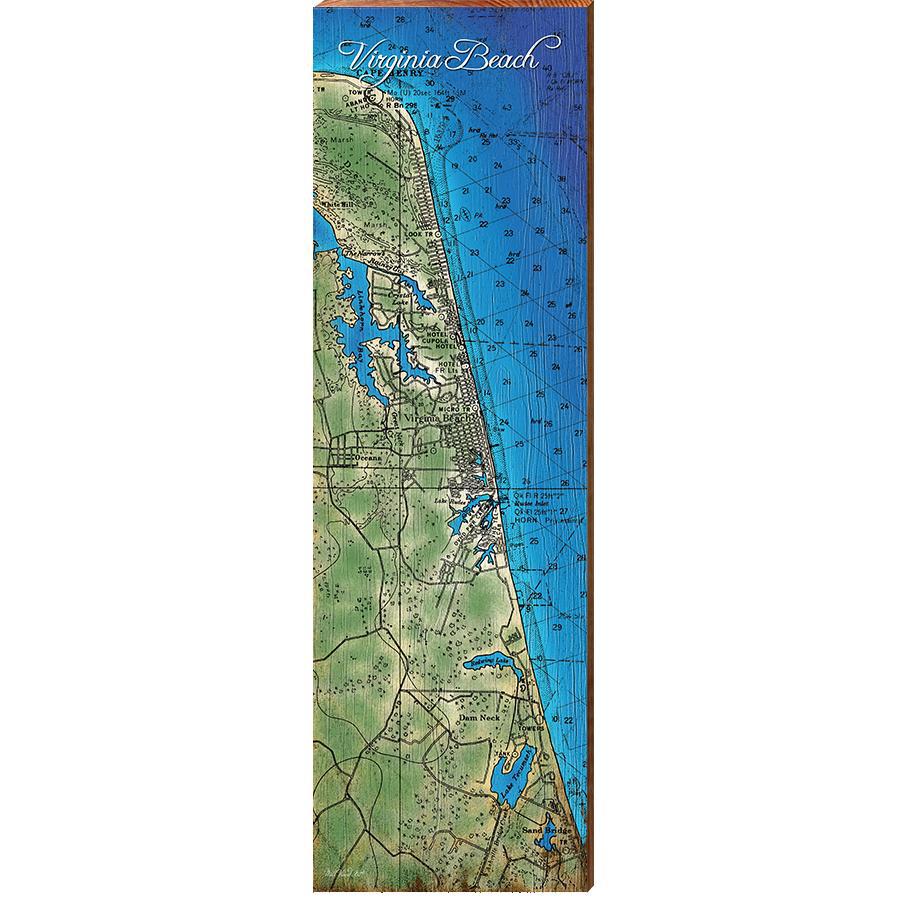 Virginia Beach Map Home Decor Art Print on Real Wood