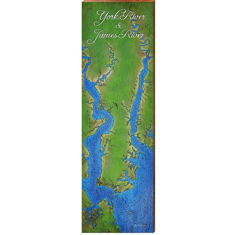 York River And James River Map Home Decor Art Print on Real Wood