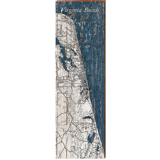 Virginia Beach Shabby Map Home Decor Art Print on Real Wood