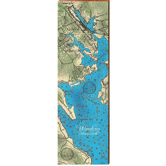 Wareham, Massachusetts Topographic Map Wall Art | Wall Art Print on Real Wood