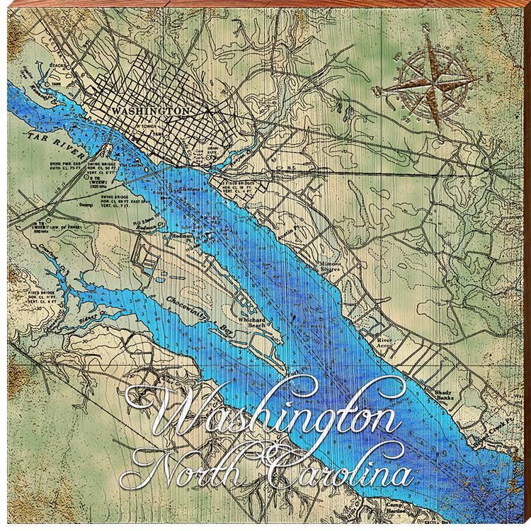 Washington, North Carolina Map | Wall Art Print on Real Wood