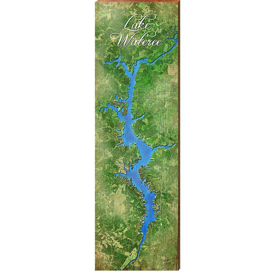 Lake Wateree Map Home Decor Art Print on Real Wood