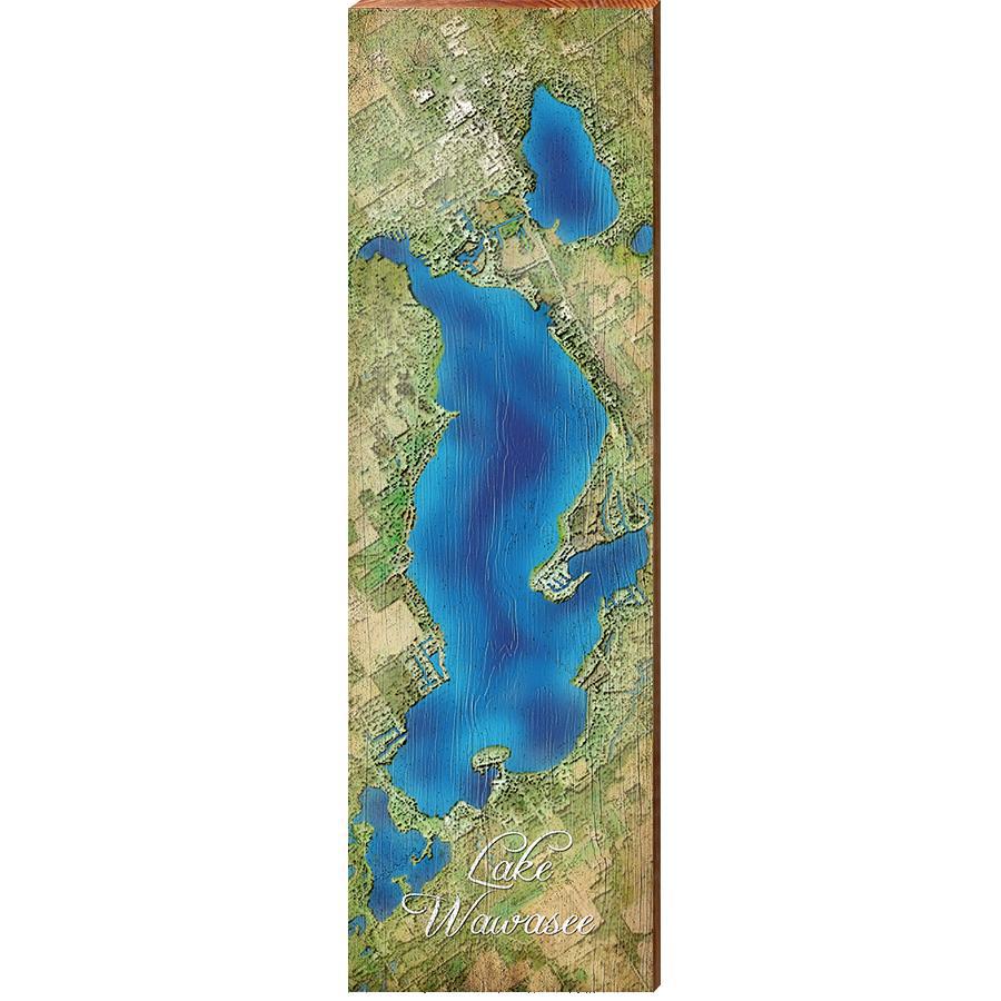 Lake Wawasee Map Home Decor Art Print on Real Wood