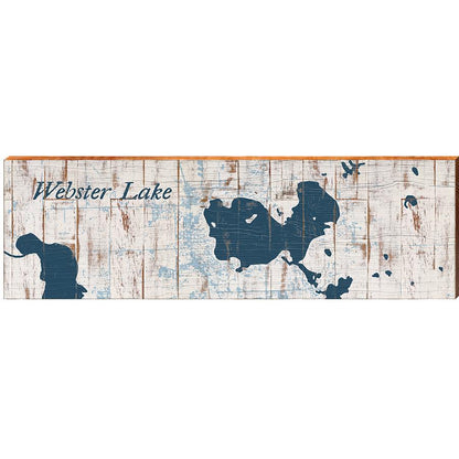 Webster Lake Shabby Map Home Decor Art Print on Real Wood