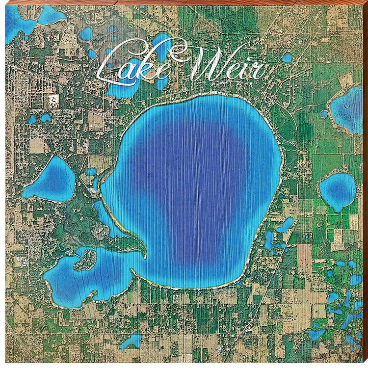 Lake Weir, Florida Satellite Map Wall Art | Wall Art Print on Real Wood