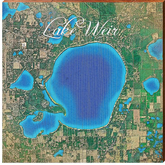 Lake Weir, Florida Satellite Map Wall Art | Wall Art Print on Real Wood