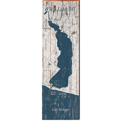 White Lake, MI Shabby Map Home Decor Art Print on Real Wood