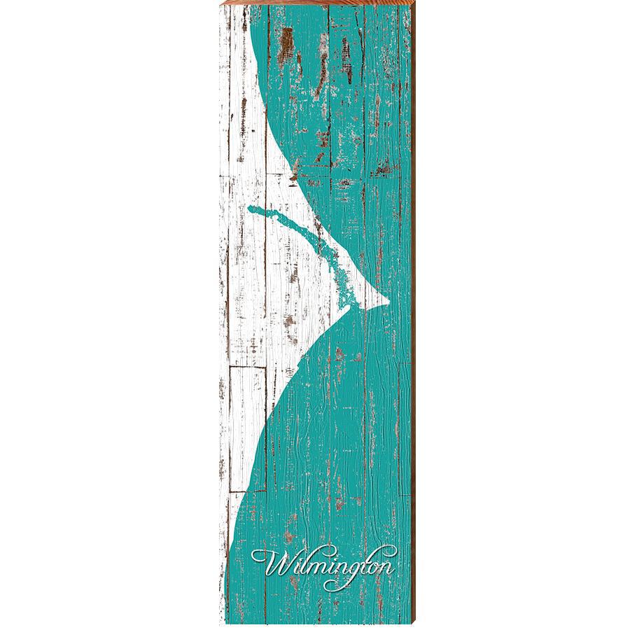 Wilmington, NC Teal Map Home Decor Art Print on Real Wood