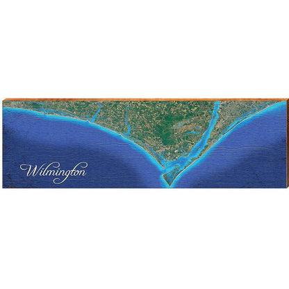 Wilmington, North Carolina Satellite Map Wall Art Print on Real Wood