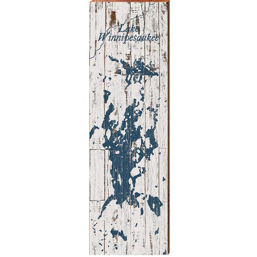 Lake Winnipesaukee Shabby Map Home Decor Art Print on Real Wood