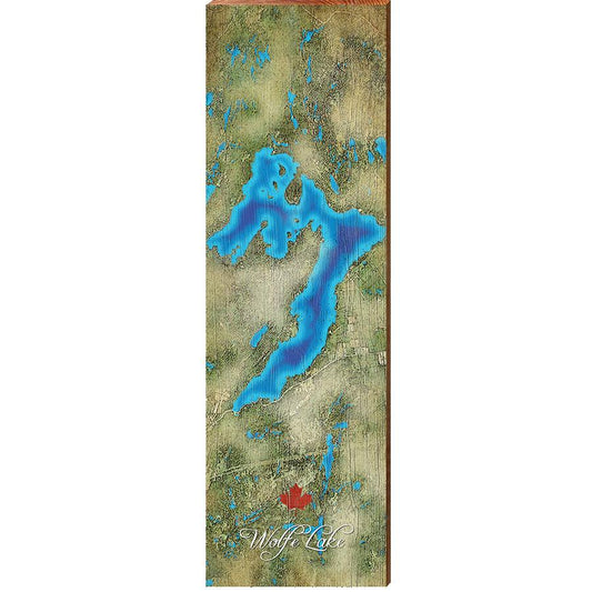 Wolfe Lake, Canada Map Home Decor Art Print on Real Wood