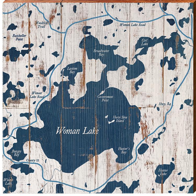 Woman Lake, Minnesota Labeled Map Wooden Sign | Wall Art Print on Real Wood