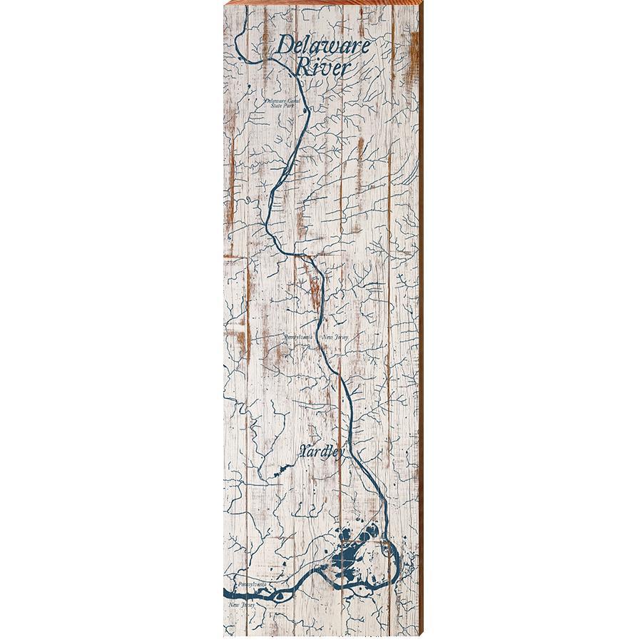 Delaware River Shabby Map Home Decor Art Print on Real Wood