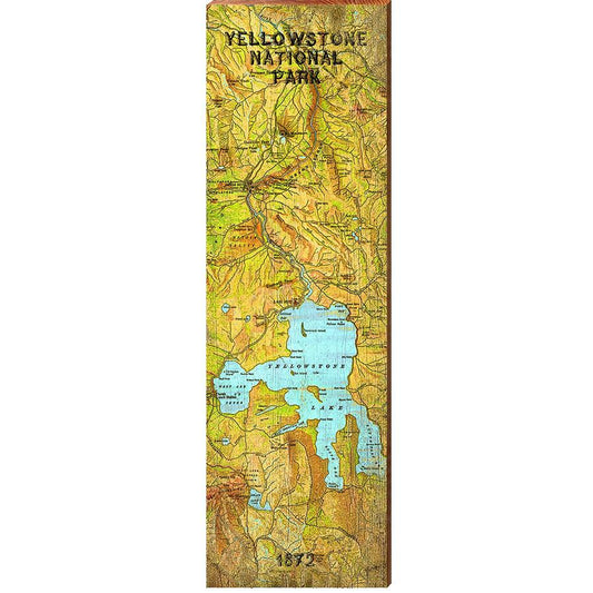 Yellowstone National Park Map Home Decor Art Print on Real Wood