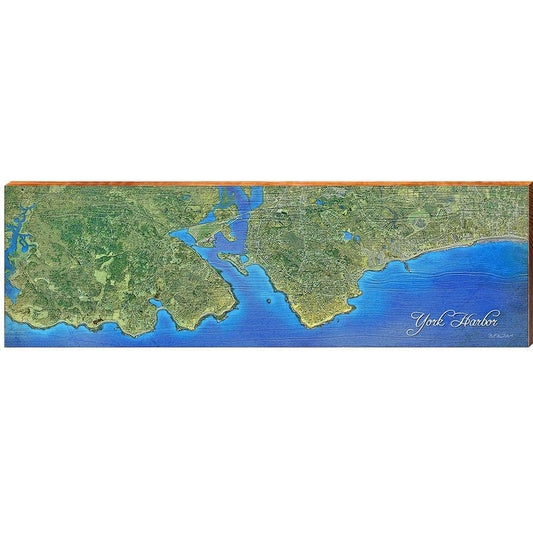 York Harbor Map Home Decor Art Print on Real Wood