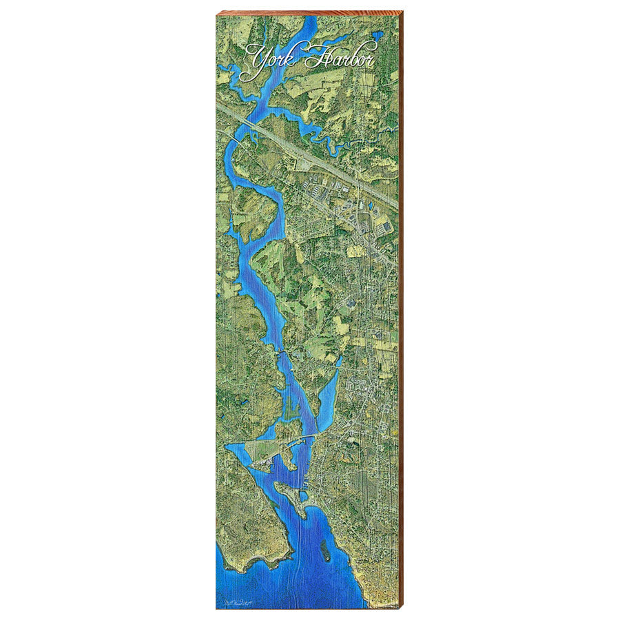 York Harbor Vertical Map Home Decor Art Print on Real Wood