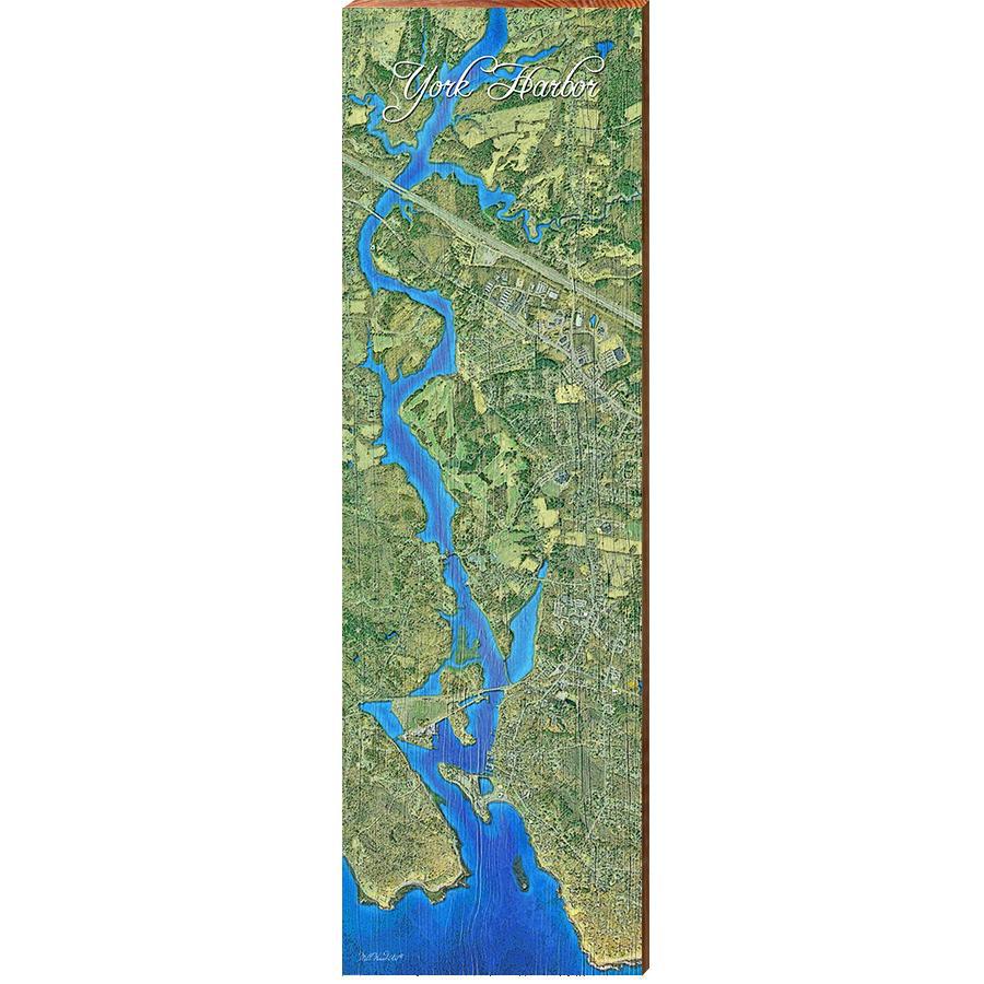 York Harbor Vertical Map Home Decor Art Print on Real Wood