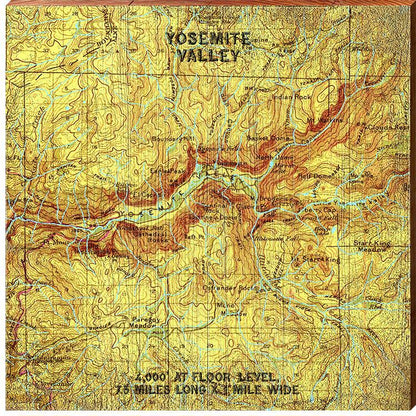 Yosemite Valley, California Topographic Map Wall Art | Wall Art Print on Real Wood