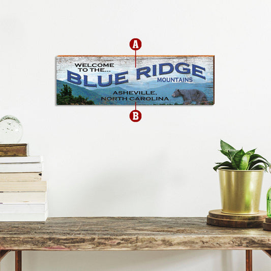 Customizable Blue Ridge Mountains Bear Sign | Wall Art Print on Real Wood