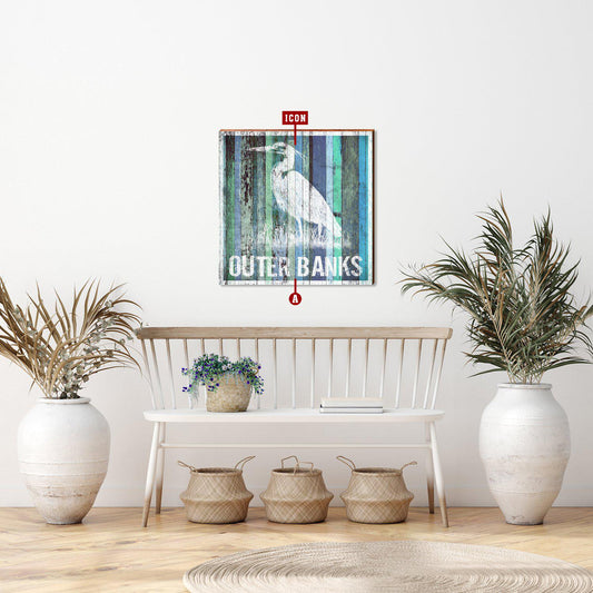 Customizable Coastal Blue Stripes Square Sign | Icon Choice | Wall Art Print on Real Wood