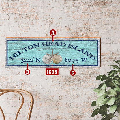 Customizable Coastal Rustic Aqua Sign | Icon Choice | Wall Art Print on Real Wood