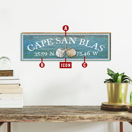 Customizable Coastal Water Background Sign | Icon Choice | Wall Art Print on Real Wood