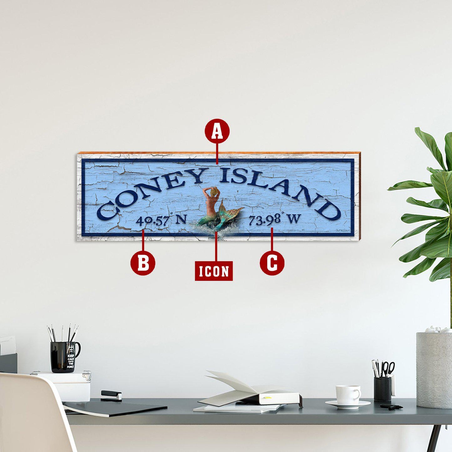 Customizable Coastal Blue Paint Chip | Icon Choice | Wall Art Print on Real Wood