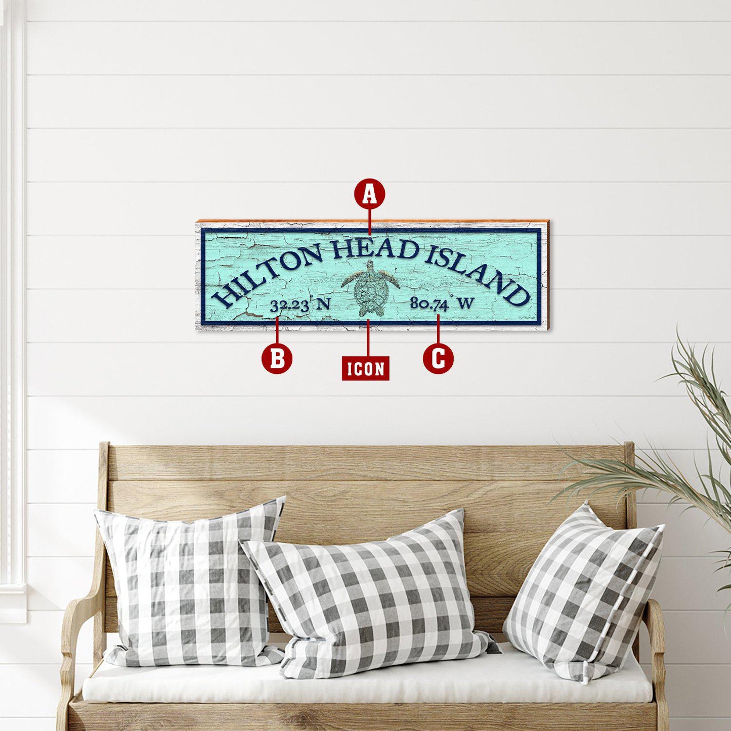 Customizable Coastal Green Paint Chip Sign | Icon Choice | Wall Art Print on Real Wood